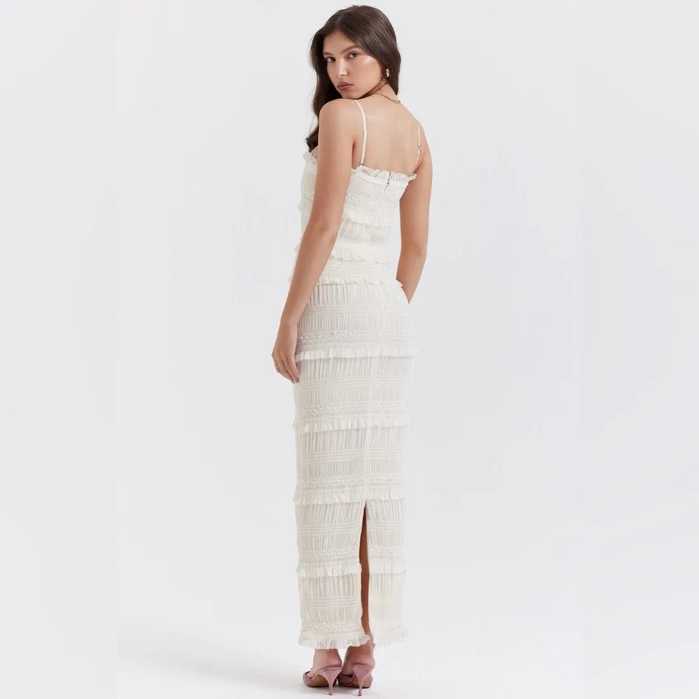 House of CB Solana Ivory Sequin Pleat Maxi Dress - Picture 11 of 16